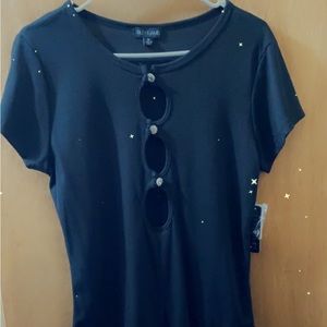 Black one piece top (body suit) with gems buttons